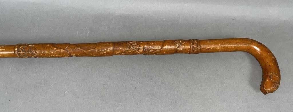 FOLK ART CARVED WALKING STICK ATTRIBUTED