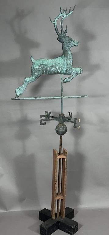 FULL BODY LEAPING STAG COPPER WEATHERVANE