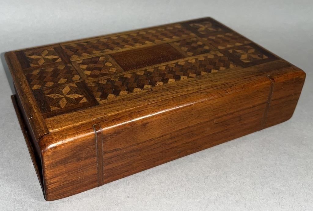 MARQUETRY INLAID BOOK SHAPED BOX