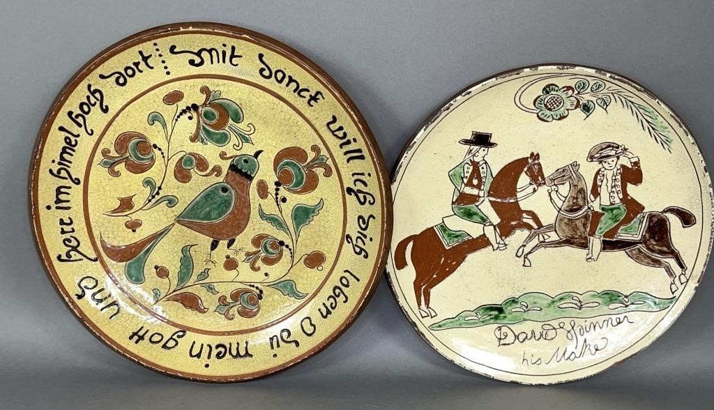 2 SGRAFFITO DECORATED FOLK ART