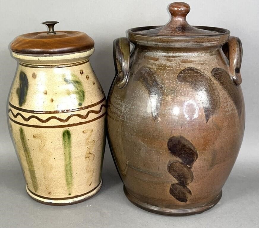 2 FOLK ART REDWARE JARS BY TURTLE