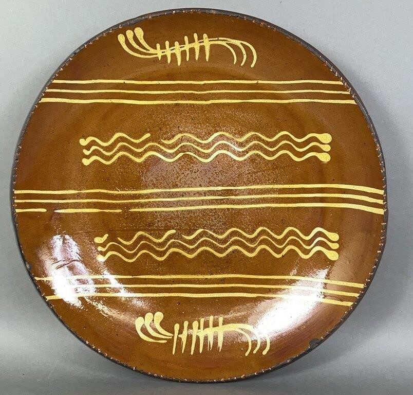LARGE REDWARE SLIP DECORATED CHARGER