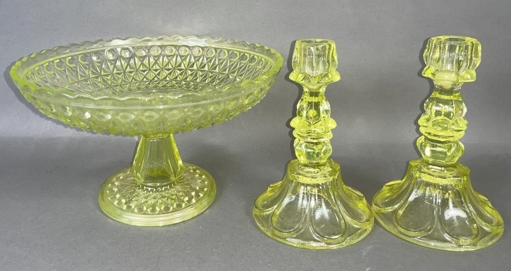 3 AMERICAN CANARY PRESSED GLASS