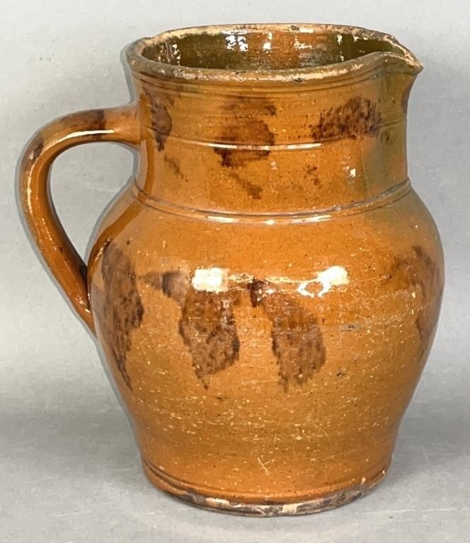 PA MANGANESE SPONGED REDWARE PITCHER