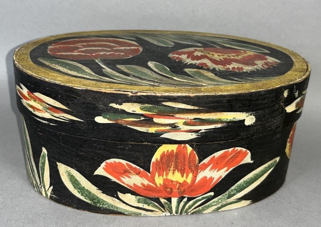 POLYCHROME PAINTED BAND BOX ATTRIBUTED