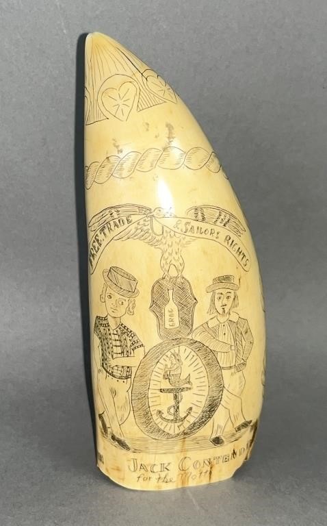 FINE SAILOR CARVED WHALE TOOTH
