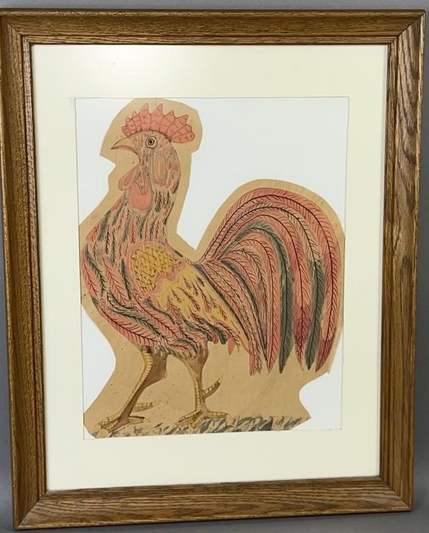 FRAMED PENCIL AND WATERCOLOR ROOSTER