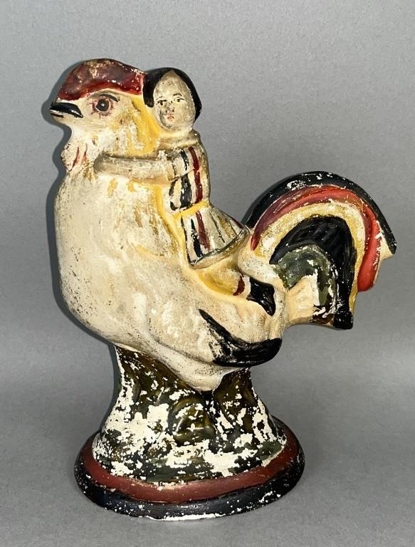 RARE CHILD ON ROOSTER CHALKWARE