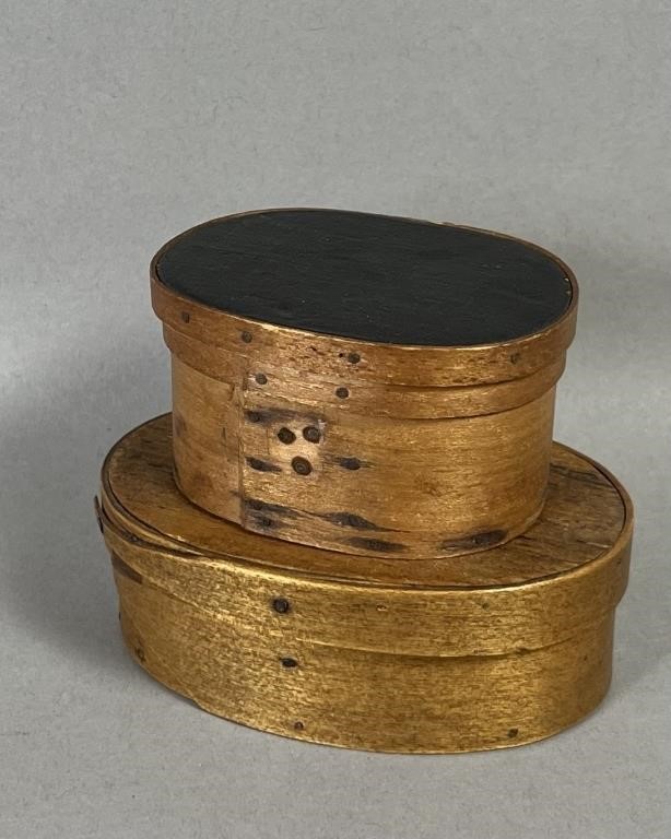 2 SMALL LIDDED BAND BOXES CA. 1870-1910;