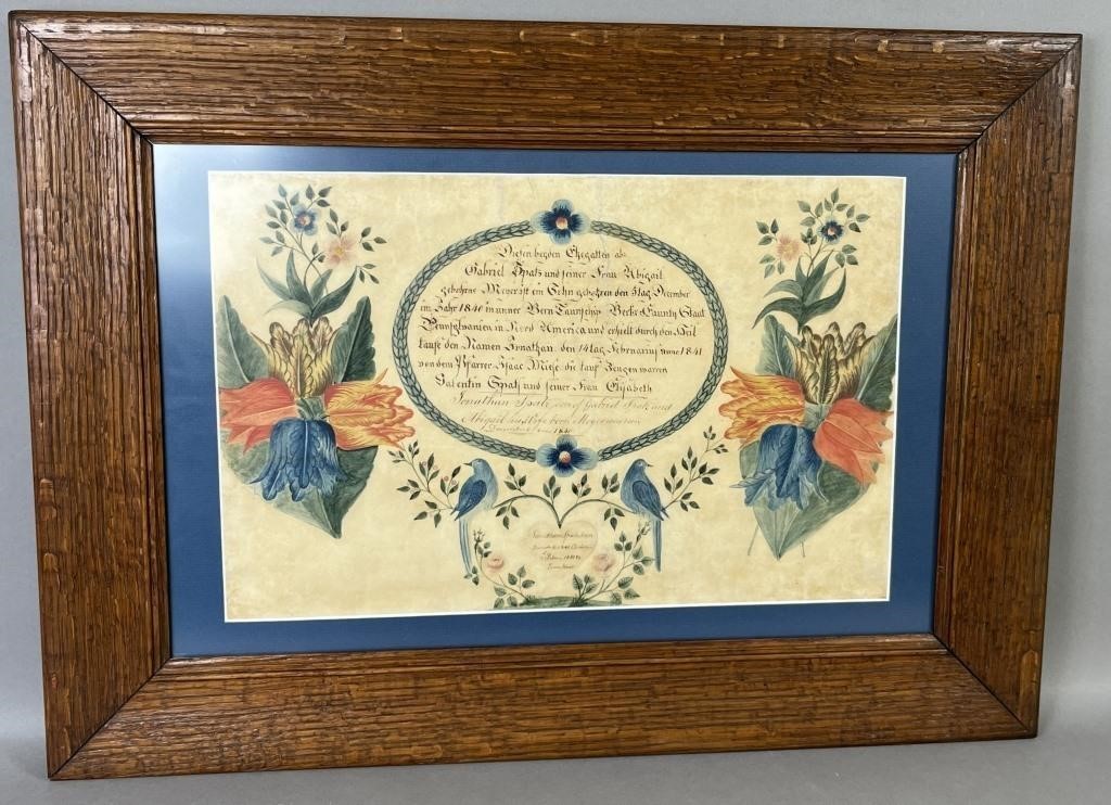 FRAMED FLORAL AND BIRD FRAKTUR