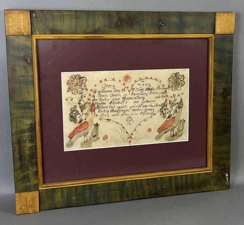 FRAMED INK & WATERCOLOR FRAKTUR