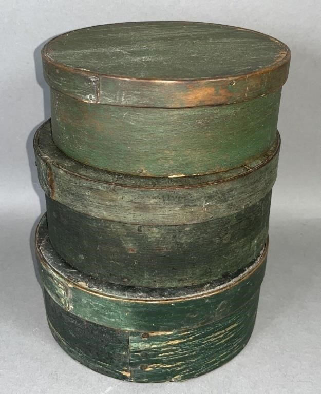 3 GREEN ROUND PANTRY BOXES CA.