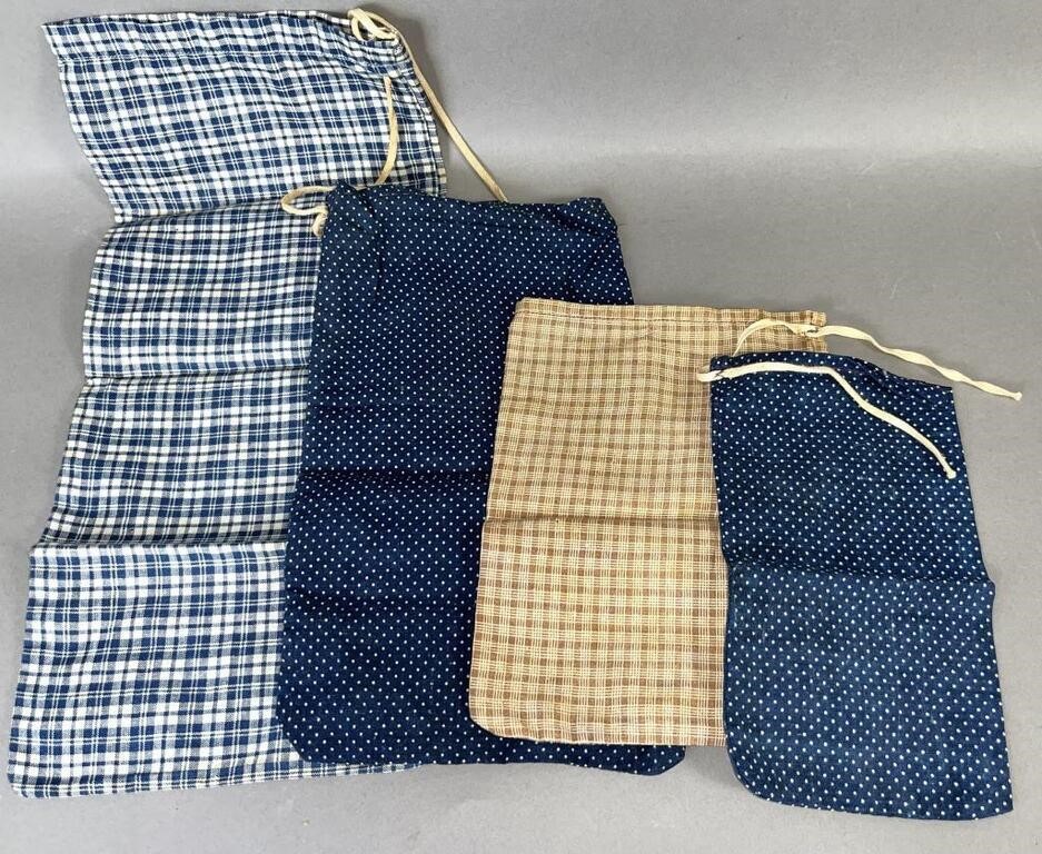 4 VINTAGE FABRIC SEED POUCHES CA. 20TH