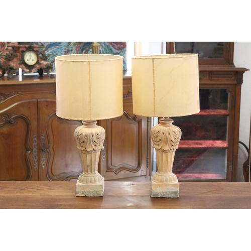 Pair of stone balaster base lamps