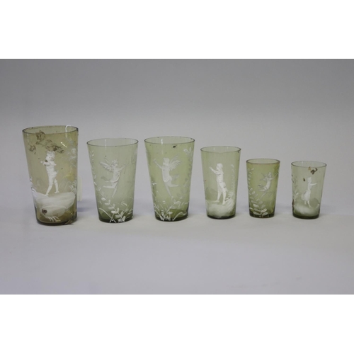 Six antique Mary Gregory green