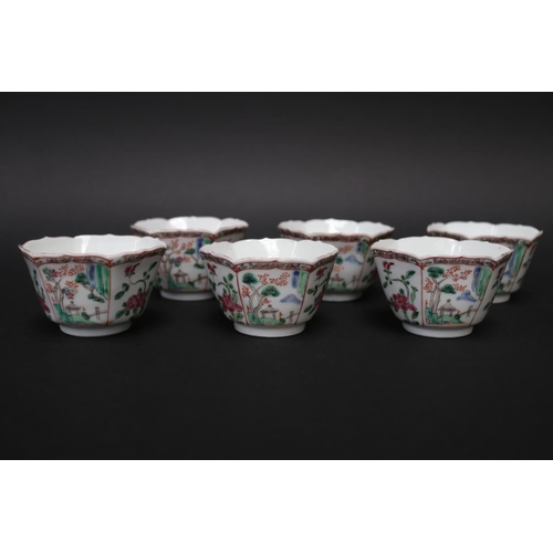 Six antique Chinese porcelain hexagonal