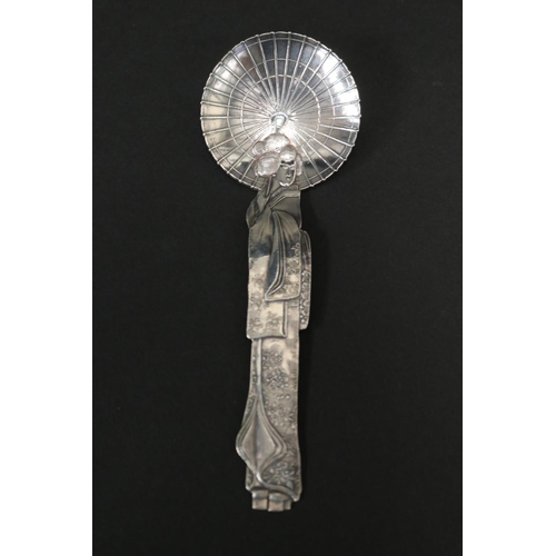 Silver Geisha tea caddy spoon, marked