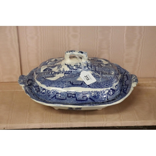 Antique willow pattern blue and