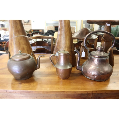 Two antique French copper kettles