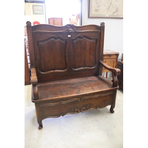 Antique French oak hall bench,