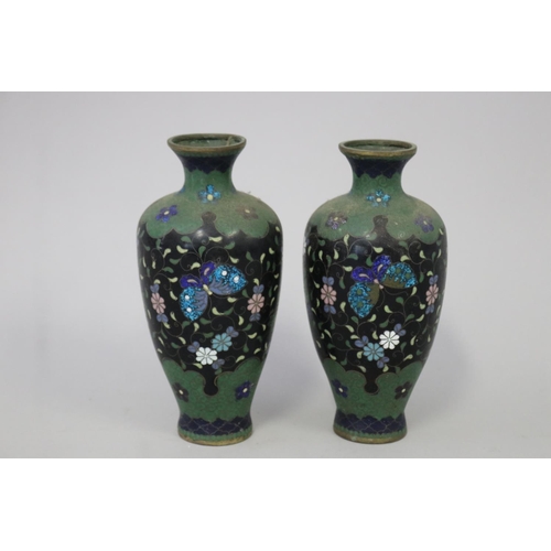Pair of antique cloisonne vases, decorated
