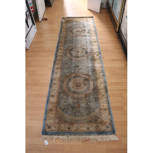 Fine pale blue ground silk carpet,