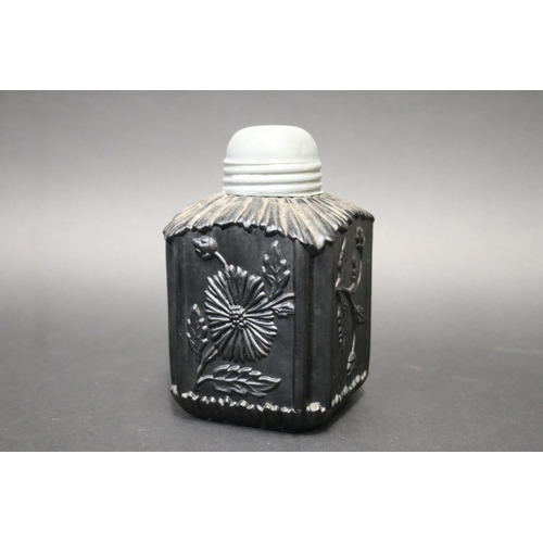 Antique black pressed glass tea caddy