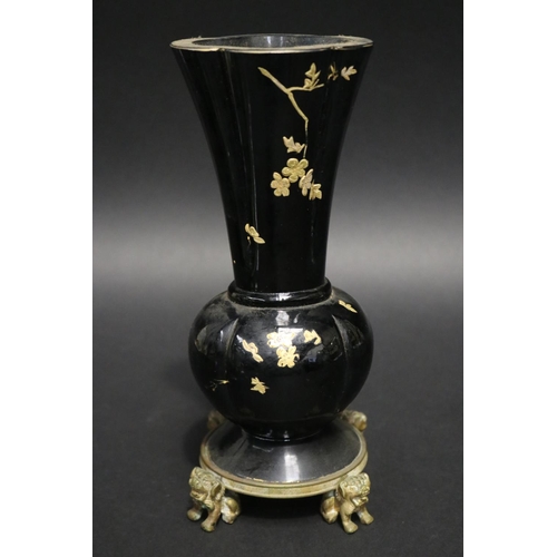 Antique black glass vase with gilt