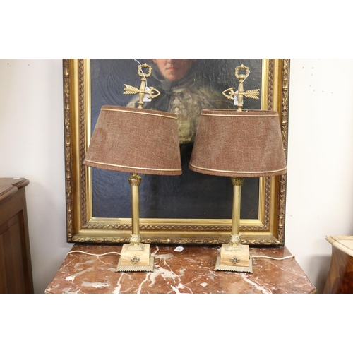 Pair of vintage onyx & brass lamps,