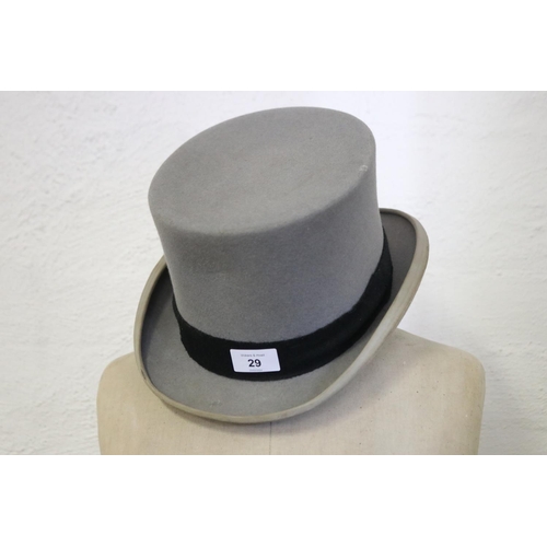 English gents grey felt top hat,