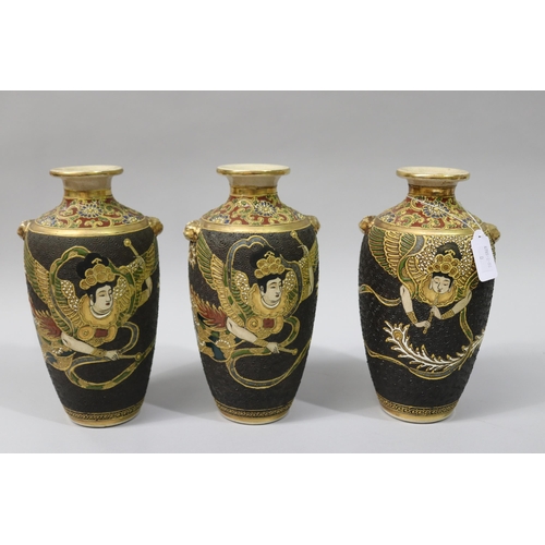 Three antique Japanese pottery vases,