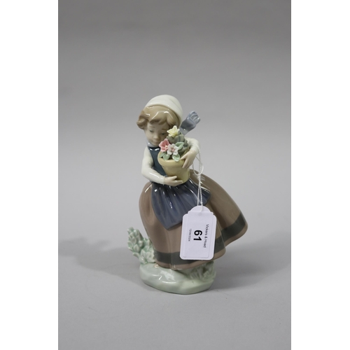 Lladro girl with potted flowers, approx