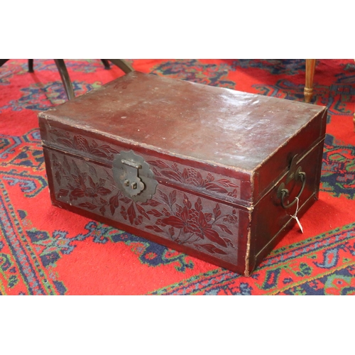 Antique Chinese red lacquer trunk,