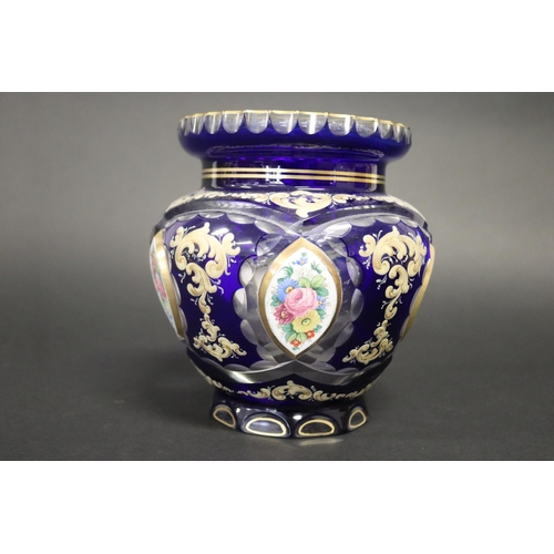 Antique blue overlay vase, decorated