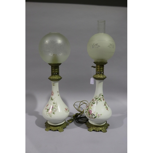 Pair of French oil lamps, converted