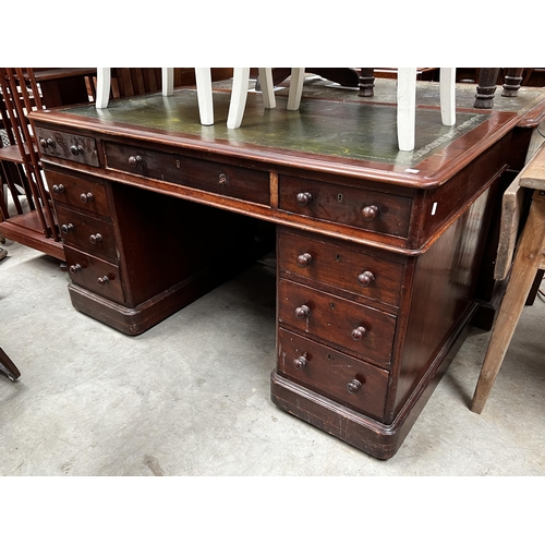 Twin pedestal desk with green tooled