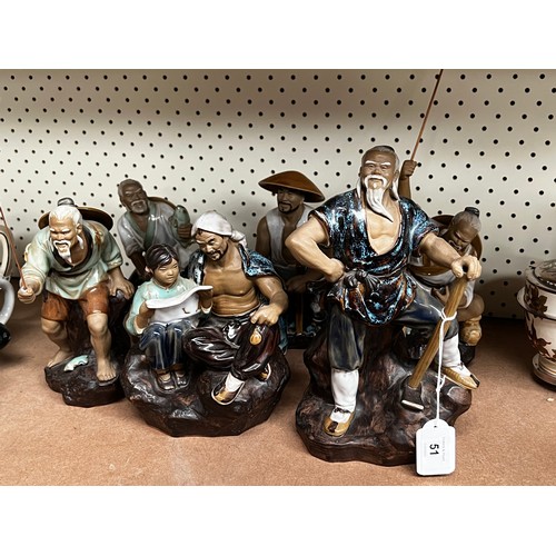 Set of six Chinese glazed pottery figures,