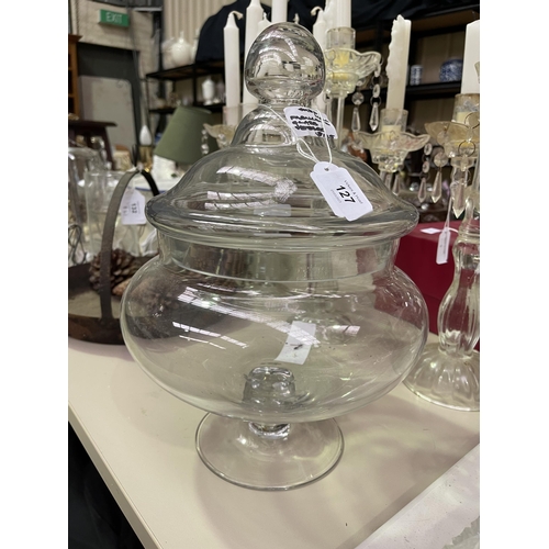 Large Bulbous glass lidded storage jar,