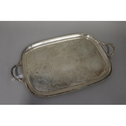 Silver plate twin handled service tray,