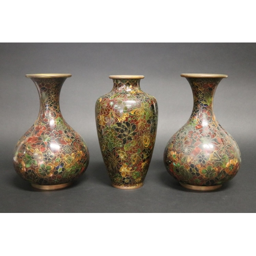Three autumn tone cloisonné vases,