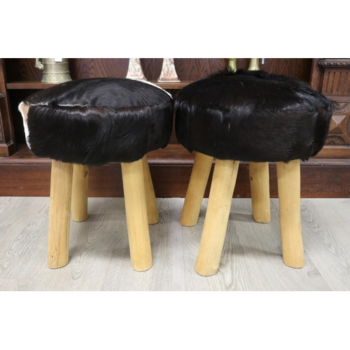 Pair of cow hide four leg stools,