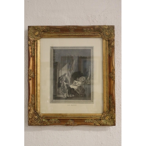 Well framed antique engraving Le Matin,