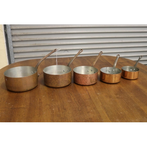 Set of five French rustic copper & wrought