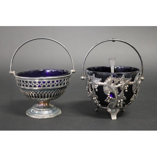 Two EPNS & blue glass liner bowls