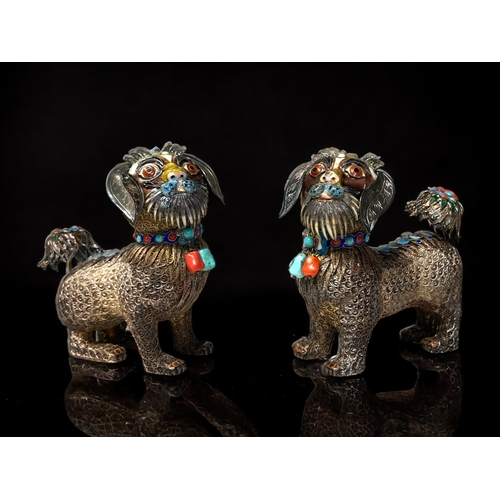 A pair of Chinese silver filigree