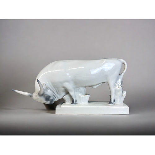 ZSOLNAY PECS PORCELAIN BULL.Designed