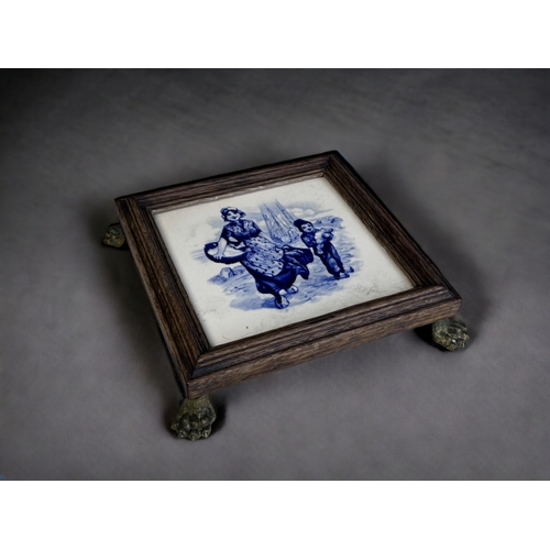 A Painted Delft Tile Trivet Stand.19th