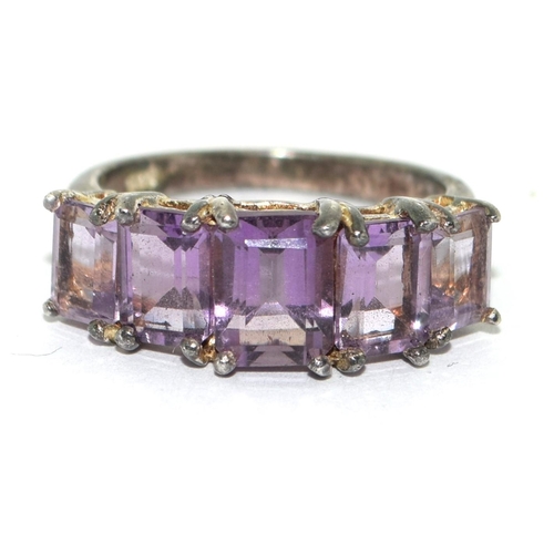 925 silver 5 stone Amethyst ring