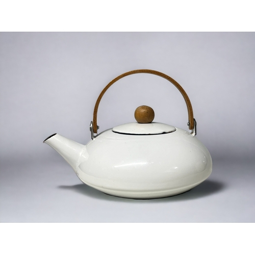 A mid century design white enamel teapot.Possible