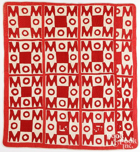 PIECED MOM QUILT, EARLY 20TH C.Pieced